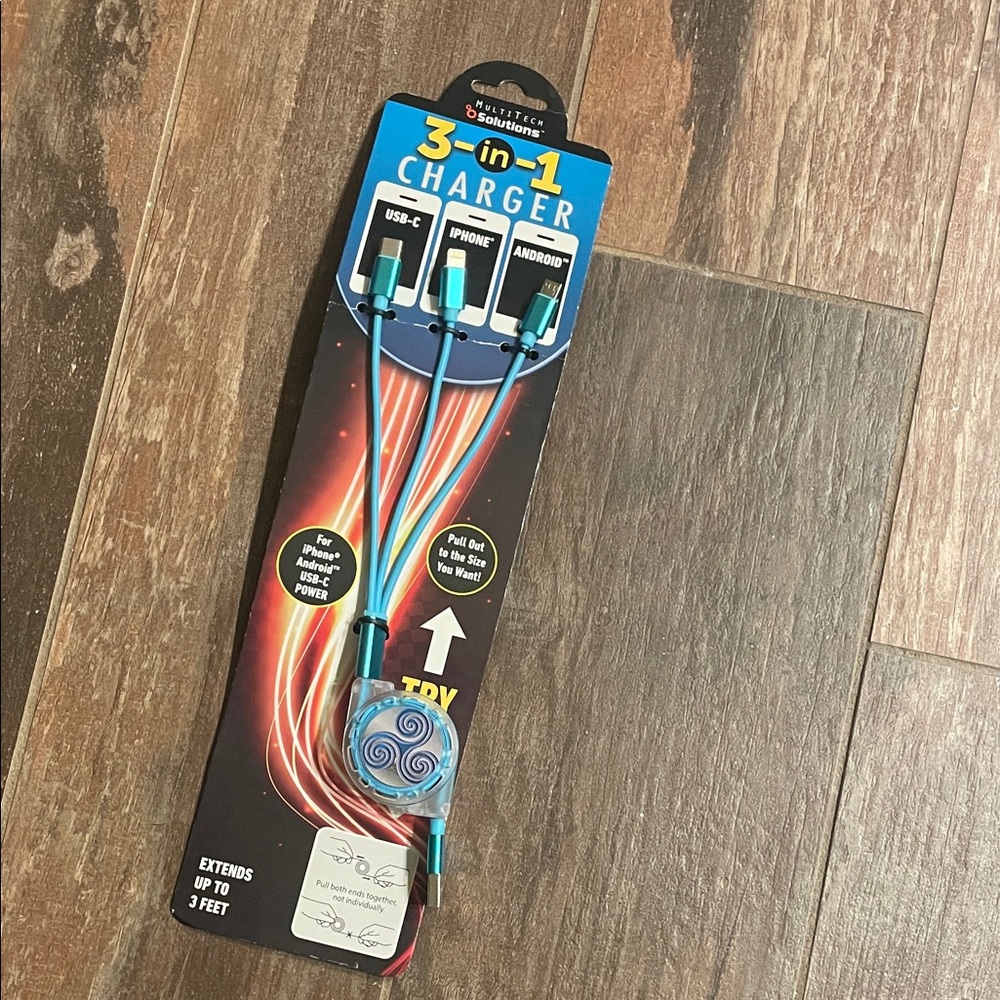 3-in-1 Blue Charging Cable